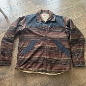 Wrangler Heavyweight Sherpa Lined Button Down Jacket Rust Navy Tan Men's Size M